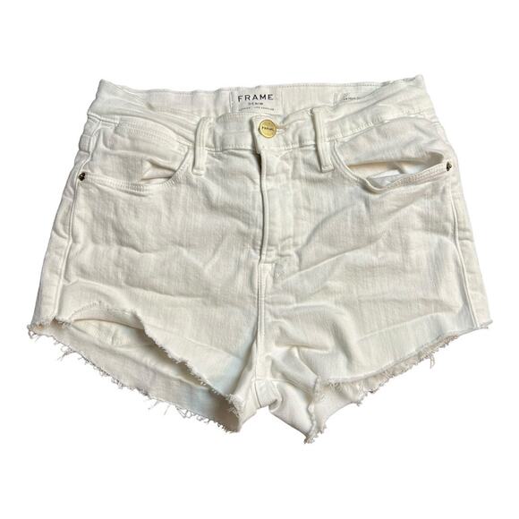 Frame DIY White Cut Off Jean Shorts High rise 27 Button Fly Festival Concert - Picture 1 of 5